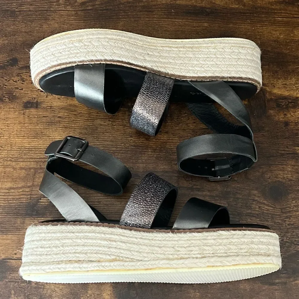 Diba True Day Line Leather Espadrille Sandal, Gunmetal Black, Size 8.5. New!